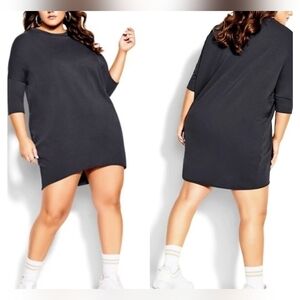 NWT‎ City Chic Black Oversize Longline 3/4 Sleeves Relaxed Crew Neck Top Size 18
